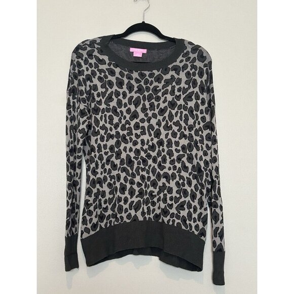 Isaac Mizrahi Animal Print Black And Gray Leopard Sweater Women’s Size Large - Picture 1 of 6